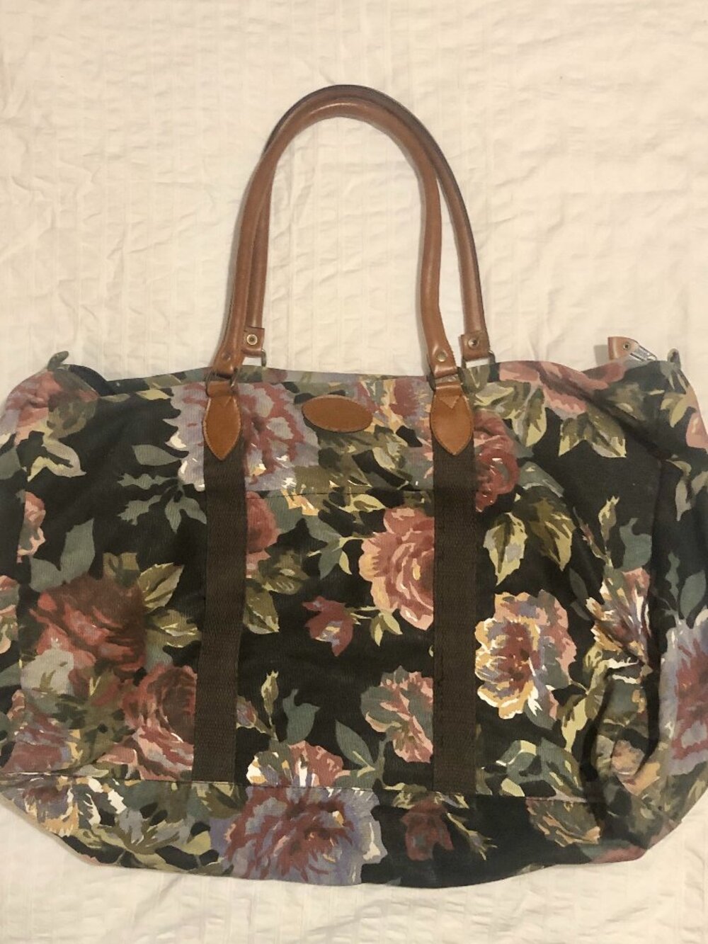 Vintage 90s Gitano Dark Floral Print Duffle Weekend Travel Bag Roses Witchy